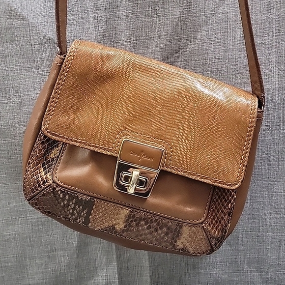 Cole Haan Snake-Print Brown Leather Mini Crossbody W/ Gold Hardware - Picture 2 of 11